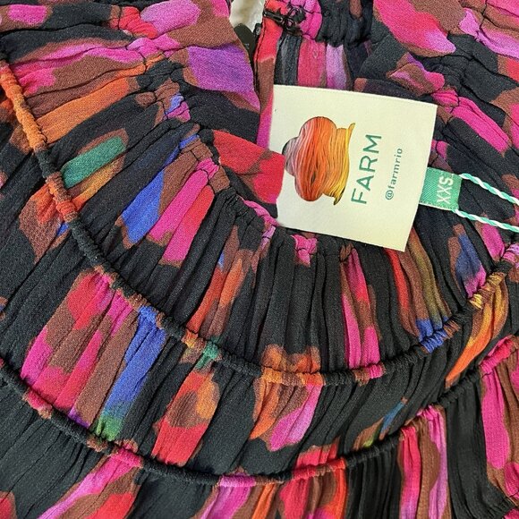 Anthropologie Farm Rio Iridescent Leopard Hot Pink Ruffle Mini Dress NWT XXS - Picture 7 of 7